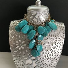 ON SALE Very pretty blue aqua beaded Lucite chunky necklace in excellent vintage condition. Will look great with many different outfits. Turquoise Necklace With Large Beads For Party, Turquoise Costume Jewelry Necklace For Party, Desert Hot Springs, Orange Necklace, Aqua Beads, Chunky Necklace, Gorgeous Bracelet, Different Outfits, Metal Bracelets