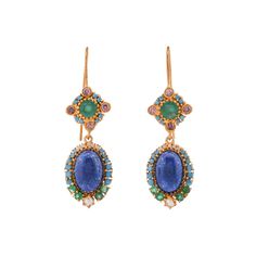 Emerald, Lapis Lazuli, Turquoise, Tourmaline & Pearl Vermeil 14K Gold Over Sterling Silver Earring 925 Silver = 7.10 gm. Emerald, Lapis Lazuli, Turquoise, Tourmaline & Pearl= 11.40 ct. Emerald is the birthstone for May and is a symbol of rebirth and love. Lapis Lazuli is the birthstone for December and is a symbol of royalty, honor and power. Pearl is the birthstone for June and is a symbol of good fortune and strength. Turquoise is the birthstone for December and is a symbol of opulence. Tourma Elegant Sapphire Multi-stone Earrings, Elegant Turquoise Multi-stone Gemstones, Elegant Multi-stone Turquoise Gemstones, Blue Multi-stone Earrings For Jewelry Making, Silver Earring, Love Symbols, Lapis Lazuli, Beautiful Earrings, Sterling Silver Earrings