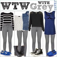 What To Wear With Grey Jeans | Grey Jeans, What To Wear and Grey Light Gray Dress Pants Outfit, Grey Jeans Summer Outfit, Gray Pants Outfit For Work Winter, Light Gray Slacks Outfit Women, Grey Denim Pants Outfit, Gray Pants Outfit Women, Jean Gris Outfit Mujer, Gray Pants Work Outfits Women, Grey Pants Outfit Women