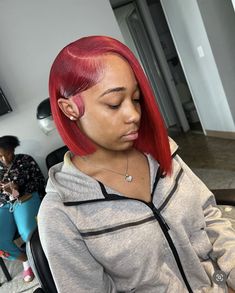 Red Bob Side Part, Wig Hairstyles Bob, Red Side Part Bob, Red Wig Hairstyles, Red Bob Black Women, Sidepart Bob, Red Side Part, Bob Side Part, Bob Black Women