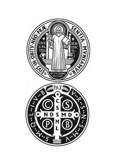 two black and white emblems with the words saint mary