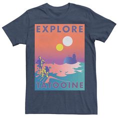 a black shirt with the words explore tatooinie in front of an image of people