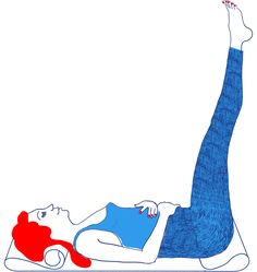 a drawing of a woman laying on the ground with her foot up in the air