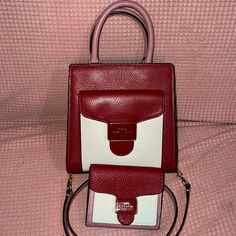 Red & Pink Colorblock Coach Purse W/ Matching Wallet Lightly Used. Sold As Bundle. Designer Square Wallets For Everyday, Designer Square Wallets, Luxury Square Wallet For Everyday Use, Coach Rectangular Wallet For Shopping, Luxury Burgundy Wallet For Everyday Use, Red Coach Wallet With Interior Card Slots, Red Coach Wallets With Interior Card Slots, Red Coach Leather Wallet, Red Crossbody Shoulder Bag With Interior Card Slots