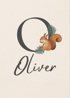 the letter q with a squirrel on it's back and leaves in its mouth