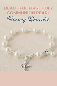 Help her celebrate her First Holy Communion with this high-quality pearl and sterling silver, rosary bracelet heirloom keepsake. It features 10 genuine cultured freshwater pearls for the Hail Mary, a fancy cross accent charm, and a final pearl for the Our Father. Pearl Rosary Bracelet For Weddings, Spiritual Pearl Rosary Bracelet For Wedding, Pearl Charm Jewelry For First Communion, Elegant Rosary Bracelet For First Communion With Round Beads, Elegant Rosary Bracelet With Round Beads For First Communion, Elegant Beaded Rosary Bracelet For First Communion, Pearl Rosary Bracelet With Pearl Charm, Pearl Rosary Bracelet With Round Beads And Pearl Charm, Pearl Bracelet For First Communion