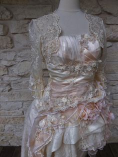 CUSTOM Handmade Peach Cream Victorian Wedding Mini by Arabescque Victorian Style Clothing, Wedding Dresses Whimsical, Lace Costume, Unusual Wedding, Peach Cream, Fairy Dresses, Victorian Wedding, Pearl Dress