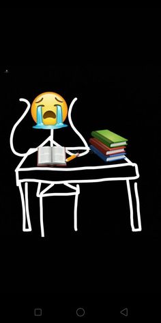 an image of a person sitting at a table with books on it and emoticting