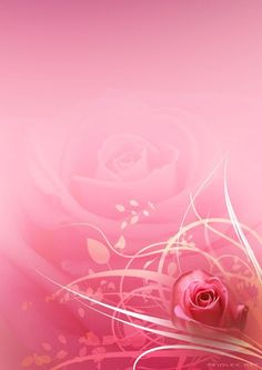 a pink background with roses and swirls