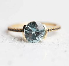 Pastel Sapphire Ring Round Cut Blue Sapphire Wedding Ring With Pave Band Zircon Pastel Sapphire Engagement Ring, Modern Sapphire Ring, Engagement Ring Modern, Blue Green Sapphire Ring, Blue Sapphire Wedding Ring, Ring Blue Sapphire, Seafoam Blue, Sapphire Diamond Engagement, Blue Sapphire Engagement Ring