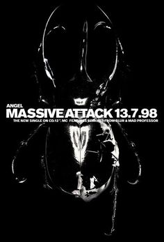 a black and white poster with the words massive attack 13, 898 on it