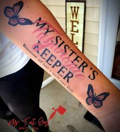 a person with a tattoo on their arm that says, mister keeper's keeper