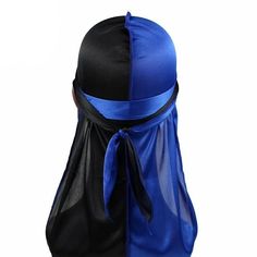 Blue & Black Two Tone Silky Durag - Taelor Boutique Velvet Turban, Duo Tone, Pirate Hats, Turban Hat, Hat For Man, Black Excellence, Satin Material, High Level, Down Hairstyles