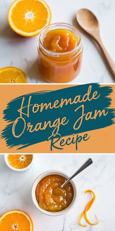 homemade orange jam recipe in jars with spoons