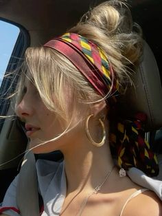 delilah green doesn’t care | claire sutherland delilah green Silk Hair Bandana, Cute Work Updos For Long Hair, Serena Van Der Woodsen Hair Scarf, Hair Styles Head Band, Hair Scarf With Bangs, Shorter Hair Updos, Head Scarf Hairstyles, Boho Hair Styles, Hairstyles For Blondes