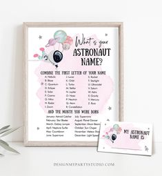 a pink and black baby shower game with its name