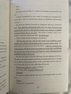 an open book with some writing on it's page and the title in english