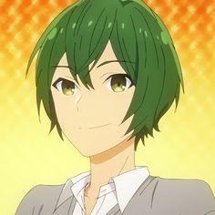 an anime character with green hair and white shirt