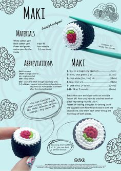 the instructions for crocheted sushi rolls