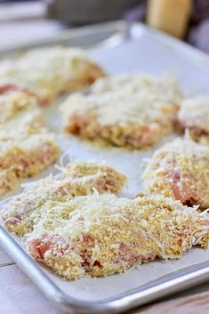 some food that is sitting on a pan and ready to be cooked in the oven