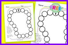 two worksheets with the numbers 1 - 10 and an image of a circle