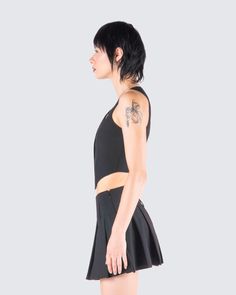 You’ll be calling all the shots in this black sleeveless cropped vest top 🖤 Crafted from stretch suiting fabric, this versatile piece will have them all aware of who’s in charge 👏 Edgy Stretch Crop Top, Edgy Crop Top For Night Out, Sleeveless Fitted Crop Top For Party, Sleeveless Fitted Elastane Crop Top, Sleeveless Stretch Elastane Crop Top, Sleeveless Stretch Crop Top, Edgy Fitted Cropped Tank Top, Edgy Cropped Fitted Tank Top, Black Fitted Crop Top For Summer