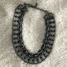 Purchased This Necklace At Nordstrom And Have Never Worn It! It Is So Cool With The Graphite Charcoal Metal. It Is Adjustable But Fits Tighter More So Like A Choker Style, In My Opinion. It Has The Different Textured Metals Connecting To Create The Thicker Chain For The Choker (In Pics). It’s A Very Fun Piece! Gunmetal Chain Link Necklace, Gunmetal Necklaces With Silver Chain In Chain Link Shape, Gunmetal Chain Link Necklace With Silver Chain, Gunmetal Silver-plated Chain Link Necklace, Chain Tattoo, Nordstrom Jewelry, Choker Style, Chain Choker Necklace, Chain Choker