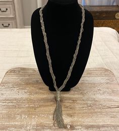 Vintage Silver Tone Twisted Tassel Long Pendant Statement Necklace Elegant Long Tassel Necklace With Fringe, Elegant Long Fringe Necklace, Elegant Silver Beaded Tassel Necklace, Elegant Adjustable Fringe Necklaces, Elegant Adjustable Fringe Necklace, Elegant Tassel Necklace With Fringe For Party, 2000 Fashion, Long Pendant, Vintage Silver