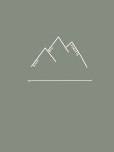 a white line drawing of mountains on a green background