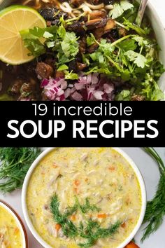 soup in a bowl with carrots, celery and other vegetables on the side