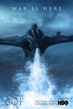 the poster for game of thrones shows a large black bird flying over water with it's wings spread out