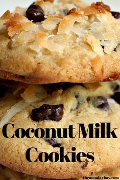 two cookies stacked on top of each other with the words coconut milk cookies above them