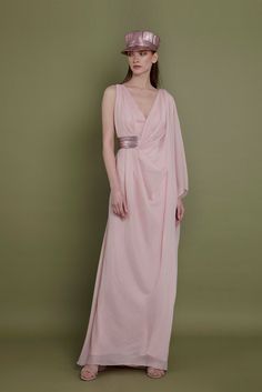 Open back single sleeve chiffon dress - HerTrove Asymmetrical Chiffon Dress, Gemy Maalouf, Wrap Over Dress, Plastic Dress, Eve Dresses, Chiffon Fashion, Blush Dresses, Backless Design, Evening Dresses Elegant