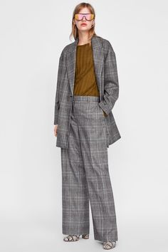 Image 2 of WIDE LEG CHECKERED PANT from Zara Zara Winter, Checkered Pants, Fitted Blazer, Pair Of Pants, Lapel Collar, Shoulder Pads, Wide Leg Pants, Duster Coat, Fashion Looks