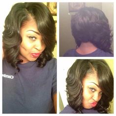 Three and a half packs: 12, (2) 10 & 8 inches. Full to the max!! Loose Wave Hairstyles, Sew In Bob, Sew In Bob Hairstyles, Bobs Hairstyles, Weave Bob Hairstyles, Wave Hairstyles, Hair Doos, Feathered Bob