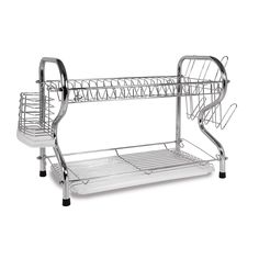 two tiered dish rack with wheels