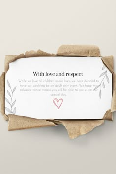 a piece of paper with a message on it that says, with love and respect