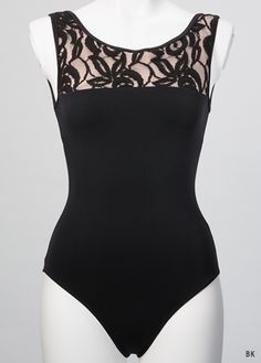 a mannequin wearing a black bodysuit with sheer lace