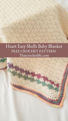 Cream crochet blanket with colored heart border Crochet Blanket Tutorial, Crochet Baby Blanket Pattern, Blanket Tutorial, Baby Gift Ideas, Beautiful Baby Blanket