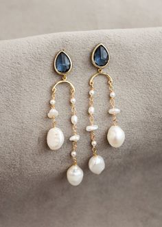 SORELLA pearl dangle earrings 2 Blue Bridal Earrings, Something Blue Bridal, Pearl Earrings Wedding, Pearl Dangle Earrings, Blue Bridal, Wedding Jewelry Earrings, Pearl Earrings Dangle, Gold Jewelry Fashion, Something Blue