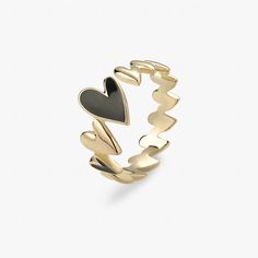 The most distinctive ring in the GLIZAR open ring series consists of a set of heart-shaped elements. Its timeless meaning makes this stunning a perfect gift for your special lover. Our ultimate basic pieces ready to be layered, stacked and combined between them and your favorite signature designs. Simple, natural & hones. Amour Dara ring made of carefully polished Sterling brass plated in 14k Gold. It couldn’t be easier. Beautiful, minimal jewelry that meets all needs. Size: 16.8mm (Internal Dia Black Promise Ring With Polished Finish, Fine Jewelry Black Stackable Rings, Black Stackable Rings Fine Jewelry, Black Stackable Fine Jewelry Rings, Black Enamel Ring In Fine Jewelry Style, Black Luxury Stackable Jewelry, Luxury Black Stackable Jewelry, Luxury Black Stackable Rings For Anniversary, Luxury Adjustable Black Rings