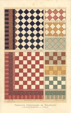 an old book with different patterns and colors on it's pages, including squares