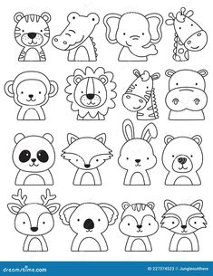 a set of cartoon animals for coloring