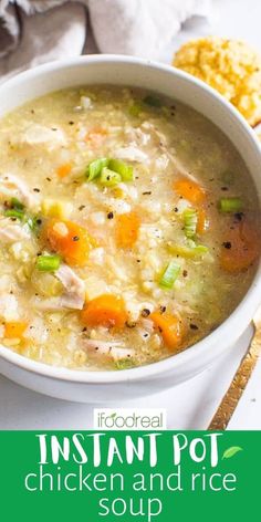 a white bowl filled with chicken and vegetable soup