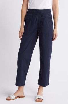 Discover your new weekend uniform in relaxed straight-leg pants boasting a stretchy waistband and comfy, high-waist silhouette. 26" inseam; 18" leg opening; 11 1/2" front rise; 16" back rise (size Medium) Elastic waist Front slant pockets 67% cotton, 30% rayon, 3% spandex Machine wash, tumble dry Imported Relaxed Pull-on Straight Leg Bottoms, Relaxed Straight Leg Bottoms With Pull-on Style, Relaxed Straight Leg Pull-on Bottoms, Spring Mom Fit Pants With Straight Hem, Relaxed Fit Bottoms With Straight Hem, No Pockets, Relaxed Straight Leg Bottoms With Elastic Waistband, Effortless Relaxed Fit Straight Leg Pants, Relaxed Fit Chinos With Cropped Leg And Welt Pockets, Casual Navy Straight Leg Bottoms