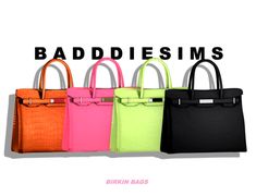 four different colored bags with the words baddiesims on them