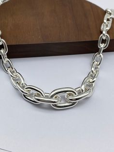 Heavy Silver Mens Necklace Mens Chunky Necklace Cable Chain 925 Sterling Sliver Handmade Necklace 925 Solid Silver PRODUCT DESCRIPTION -Materials:Silver 925 -Color:White silver,if you need Oxidized(Dark silver) color,please contact me. -Width:The biggest link is 17mm,then 16mm,13.5mm,11.5mm,10.5mm,10mm.The middle 9 links size are different width,others are 10mm.(Chain width can be Personalized) -Length:Any length (Can be personalized length) -Weigth:depends on the length.18inches is 170g. -Clasp Silver Chunky Classic Jewelry, Classic Silver Chunky Jewelry, Classic Chunky Silver Jewelry, Silver Chunky Link Chain Necklace, Silver Chunky Chain Link Necklaces, Silver Sterling Chunky Chain Necklace, Silver Sterling Silver Chunky Chain Necklace, Silver Chunky Chain Necklace In Sterling Silver, Classic Silver Necklace With Chunky Chain