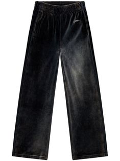 black cotton blend chenille texture acid wash embroidered logo wide leg elasticated waistband two side slash pockets straight hem Diesel Clothes, Pants Png, Women's Tracksuit, Diesel Pants, Diesel Clothing, Girl Energy, Acne Studio, Outfit Png, Wide Leg Sweatpants