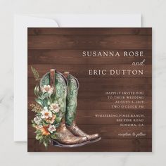 cowboy boots and flowers wedding save the date card