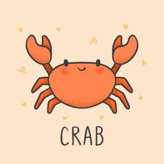 an orange crab with the word crab on it's back and hearts around it